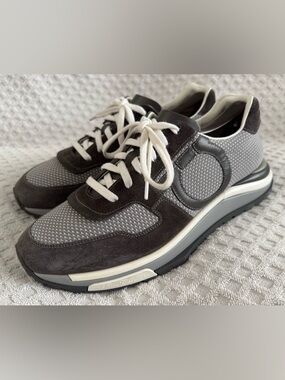 Salvatore Ferragamo Brooklyn Gancini Sneakers Suede Mesh Trainers Grey Size 9 M